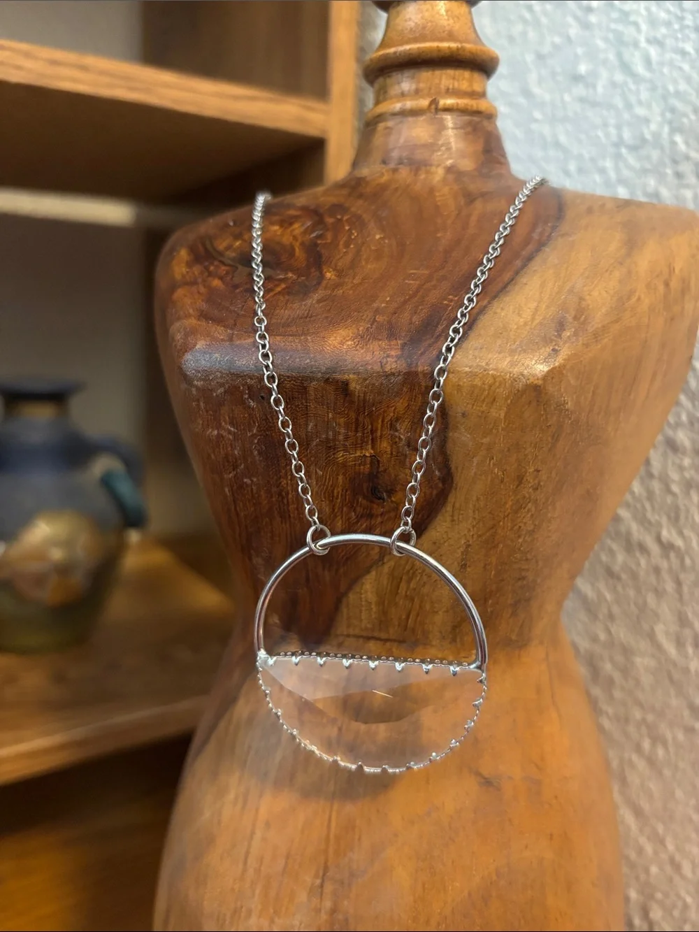 Silver Necklace with Clear Crystal Style Pendant